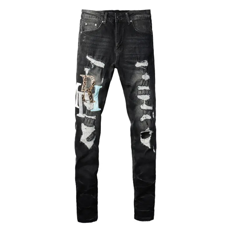 Amiri Logo Distressed Schwarze Jeans – Stylische Designer Denim für Herren