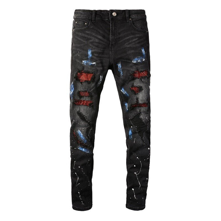 Amiri Paint Diamonds Schwarze Luxus Jeans Herren Denim Streetstyle Hosen