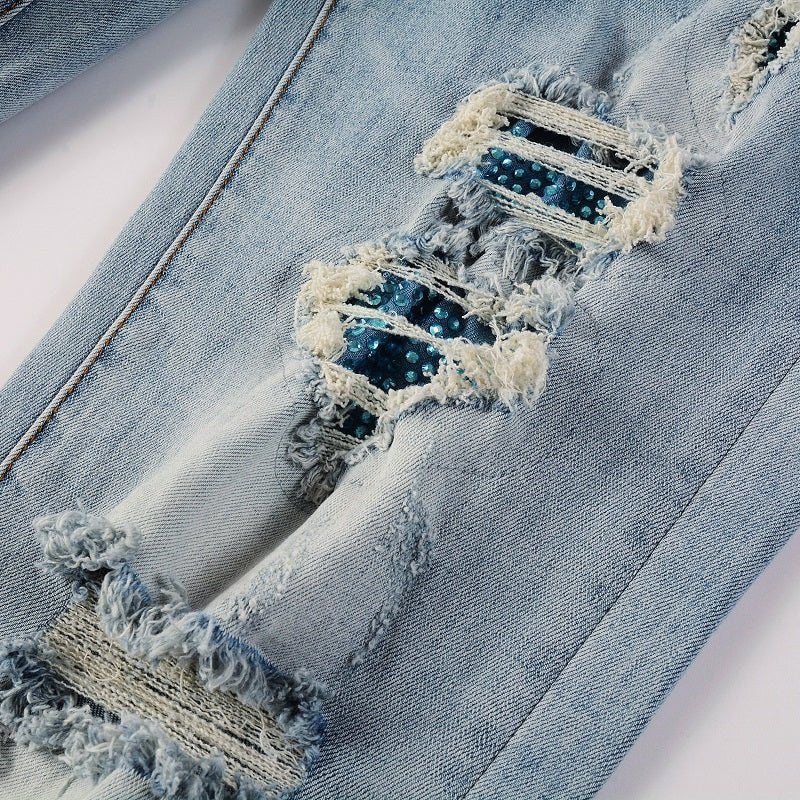 Amiri Blaue Diamond Jeans für Herren – Luxuriöse Designer Denim mit Distressed Details