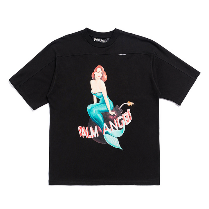 Palm Angels Meerjungfrau T-Shirt: Luxuriöses Baumwoll-T-Shirt mit ikonischem Logo-Print