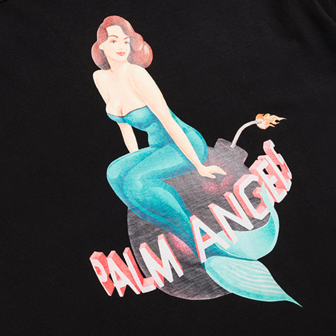 Palm Angels Meerjungfrau T-Shirt: Luxuriöses Baumwoll-T-Shirt mit ikonischem Logo-Print