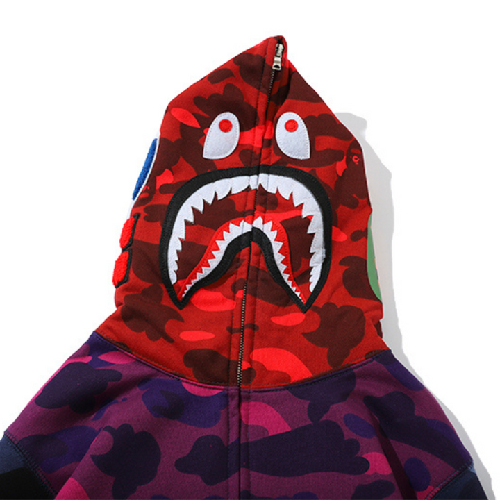 BAPE Shark Camo Hoodie Unisex – Lässiger Streetwear Kapuzenpullover mit Hai-Design
