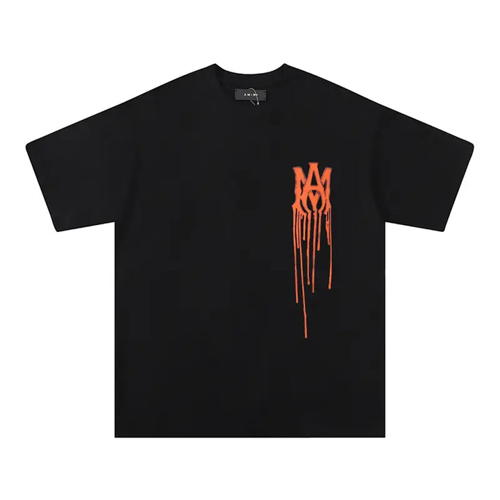 Amiri Paint Drip AM Schwarzes T-Shirt – Stylisches Designer-Shirt mit einzigartigem Farbspritzer-Design