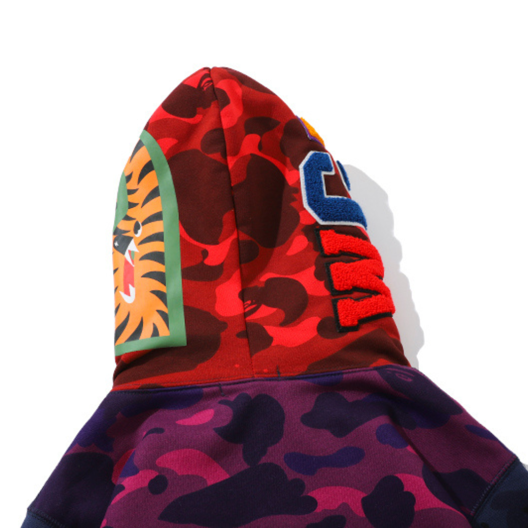 BAPE Shark Camo Hoodie Unisex – Lässiger Streetwear Kapuzenpullover mit Hai-Design