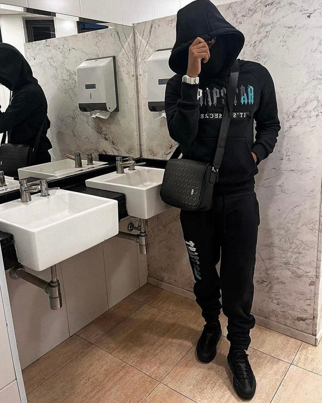 Trapstar Decoded 2.0 Kapuzen-Trainingsanzug Schwarz-Blau Streetwear Herren Set