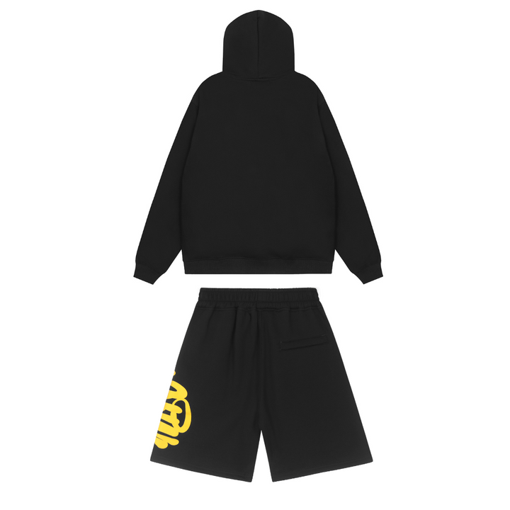 Syna World Exklusives Schwarzes Streetwear Set – Trendiger Hoodie & Shorts Urban Style