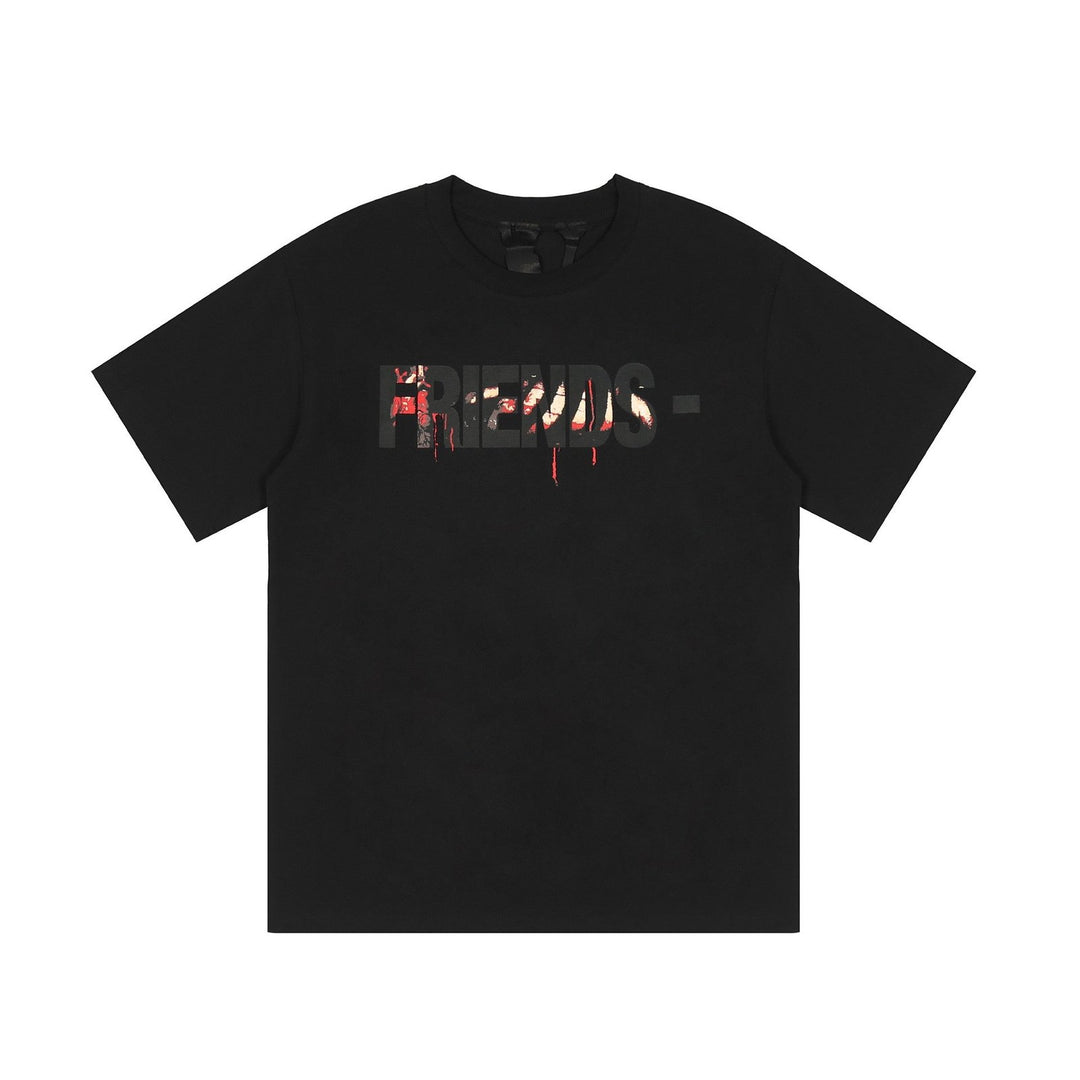 V-LONE Friends Statement T-Shirt: Lässiges Baumwoll-Shirt Streetwear Schwarz/Weiß