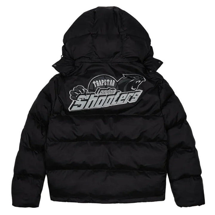 Trapstar Shooters Reflektierende Schwarze Kapuzen-Steppjacke – Urbaner Streetwear-Stil