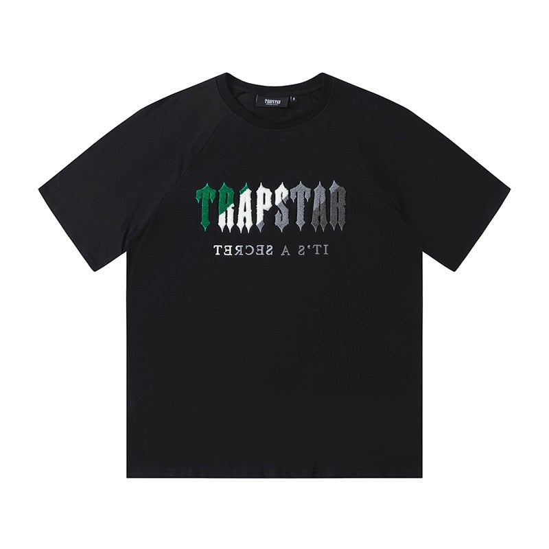 Stylisches Trapstar Decoded Chenille Grün-Schwarz Kurzes Set für Herren