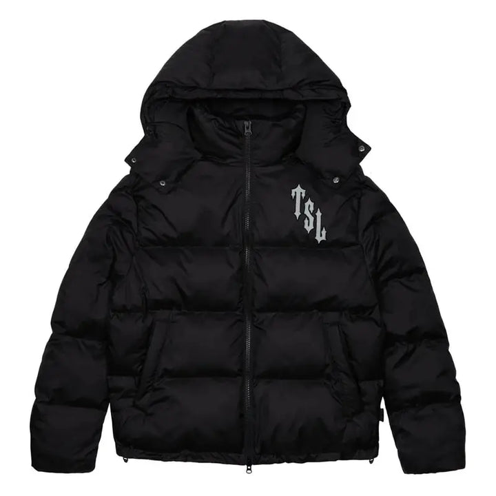 Trapstar Shooters Reflektierende Schwarze Kapuzen-Steppjacke – Urbaner Streetwear-Stil