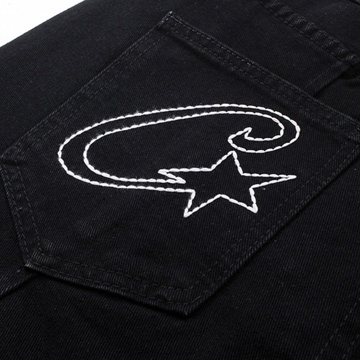 Corteiz Schwarzes Denim Set: Stilvoller Streetwear-Look für Ihn und Sie