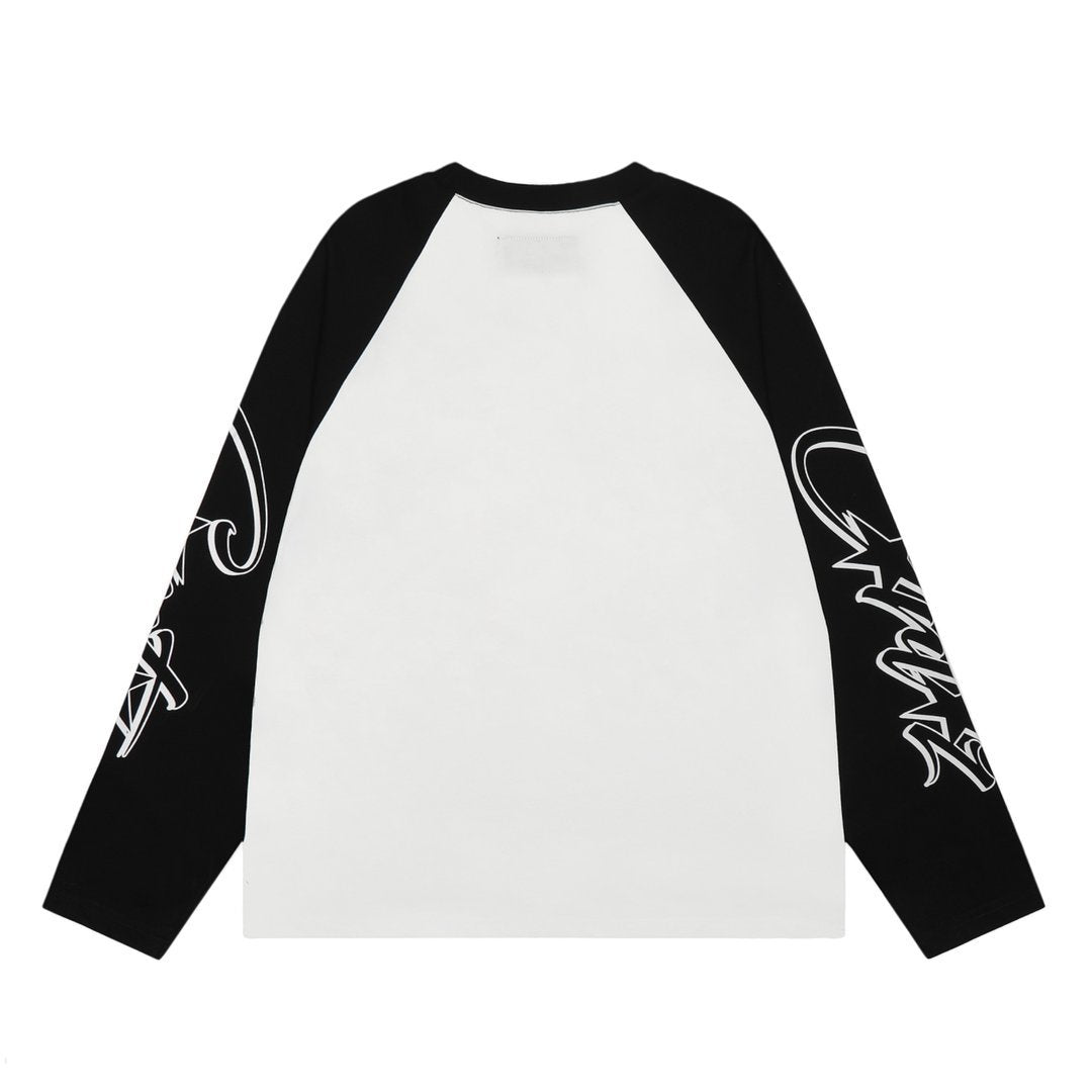 Corteiz Weiß-Schwarz Raglan Langarmshirt – Exklusives Streetwear Unisex Tee Komfortabel