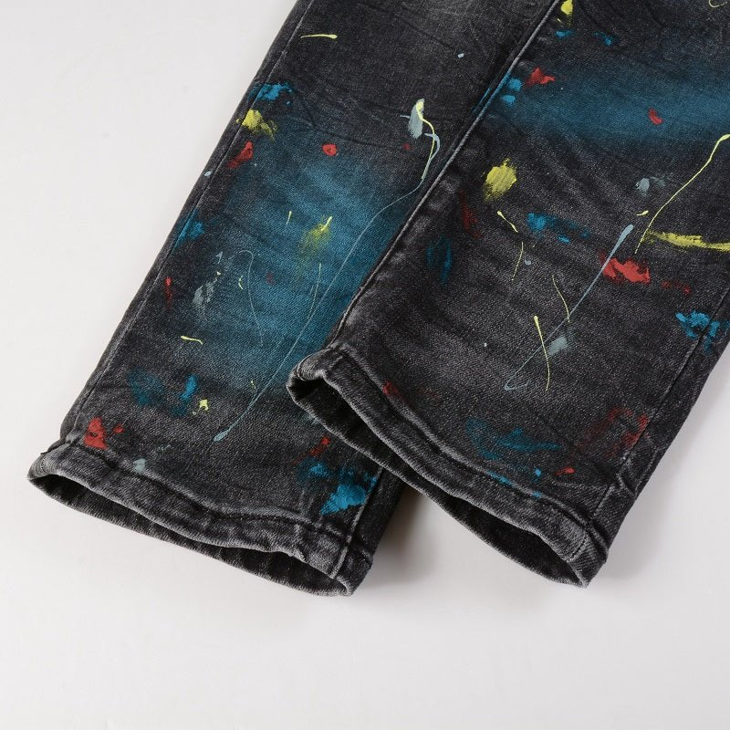 Amiri Sprühfarben Besprühte Schwarze Jeans Herren - Luxuriöse Designer Denim