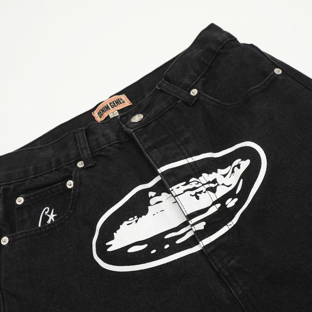 Corteiz Logo Schwarze Denim Shorts – Stylische Streetwear Freizeit Hose