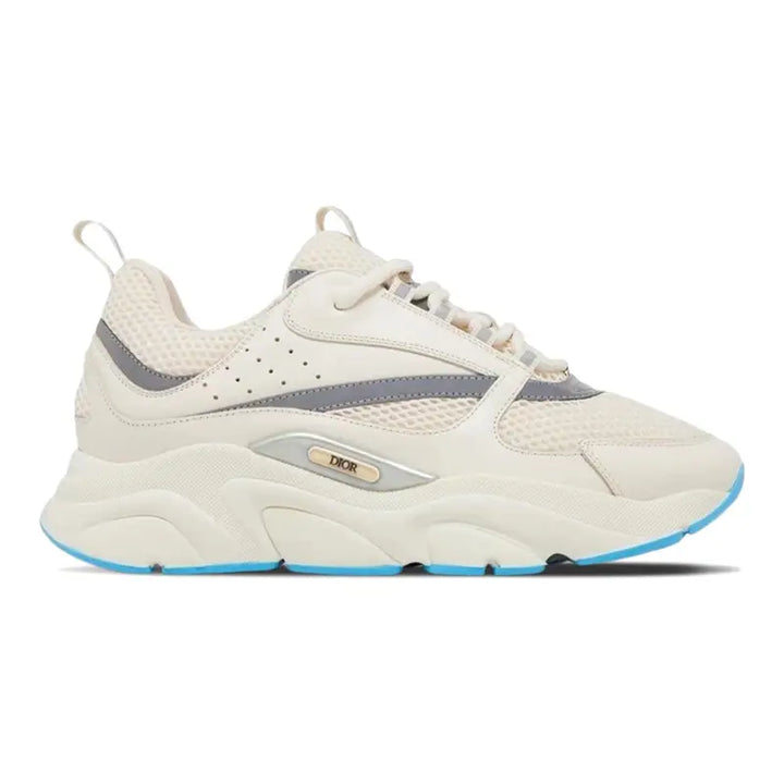 Dior B22 Creme Hellblau Luxus-Sneaker: Atmungsaktives Mesh, Leder & Retro-Design