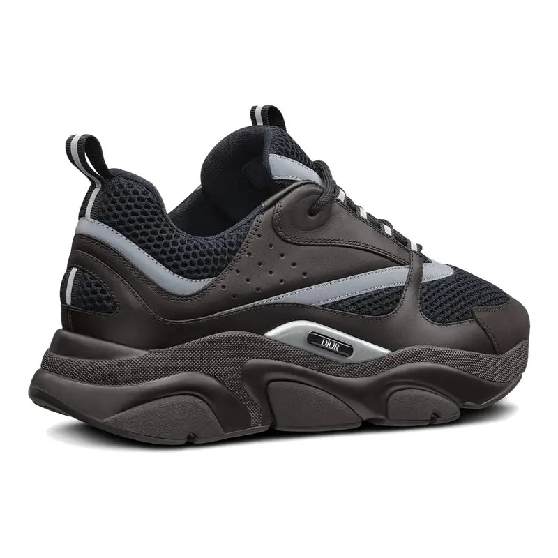 Dior B22 Schwarze Kalbsleder-Sneaker: Luxuriöse Retro-Laufschuhe mit Mesh-Design