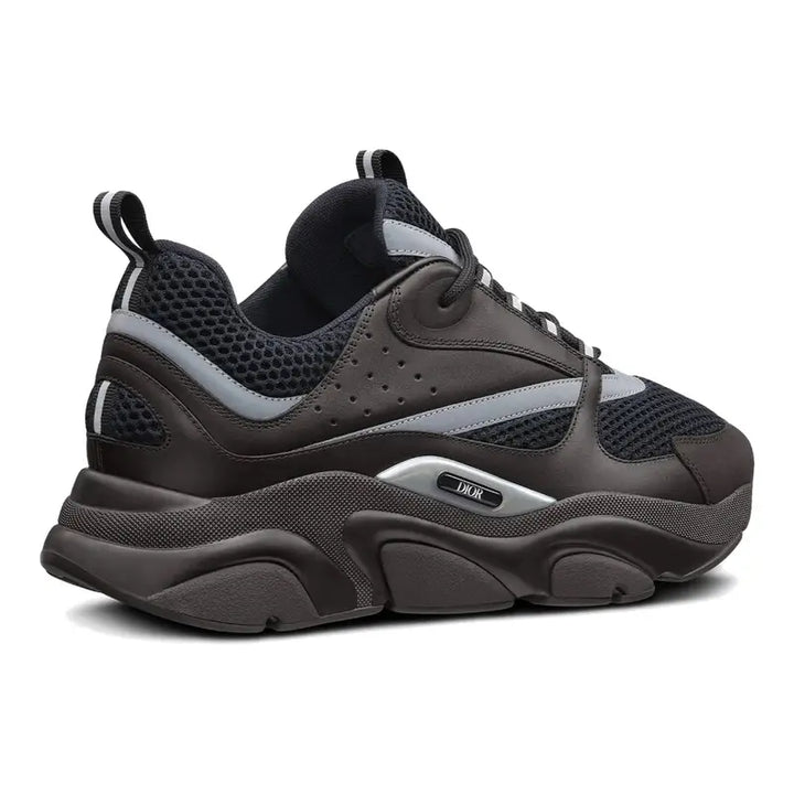Dior B22 Schwarze Kalbsleder-Sneaker: Luxuriöse Retro-Laufschuhe mit Mesh-Design