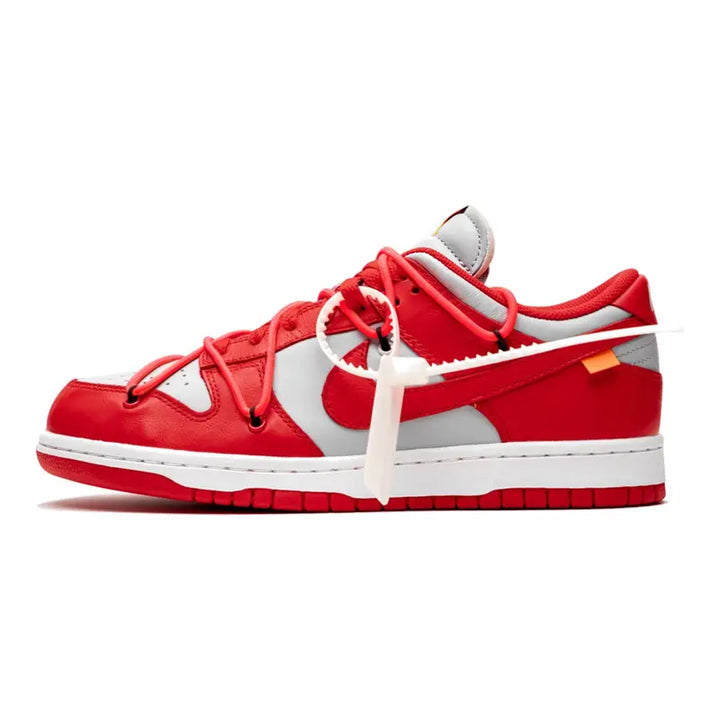 Exklusiver Nike Dunk Low Off-White University Red Sneaker Herrenschuh mit Doppel-Schnürsystem