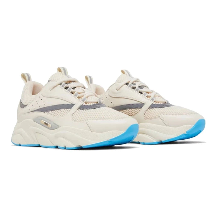 Dior B22 Creme Hellblau Luxus-Sneaker: Atmungsaktives Mesh, Leder & Retro-Design