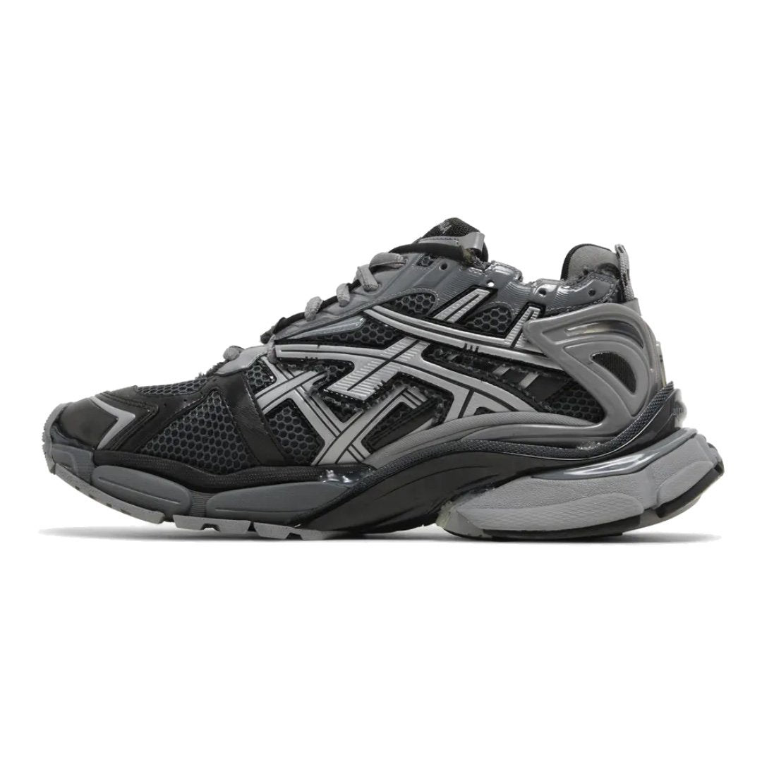 Balenciaga Runner Sneaker Dunkelgrau Schwarz: Stylisch, Mesh-Nylon, Abgenutzter Look