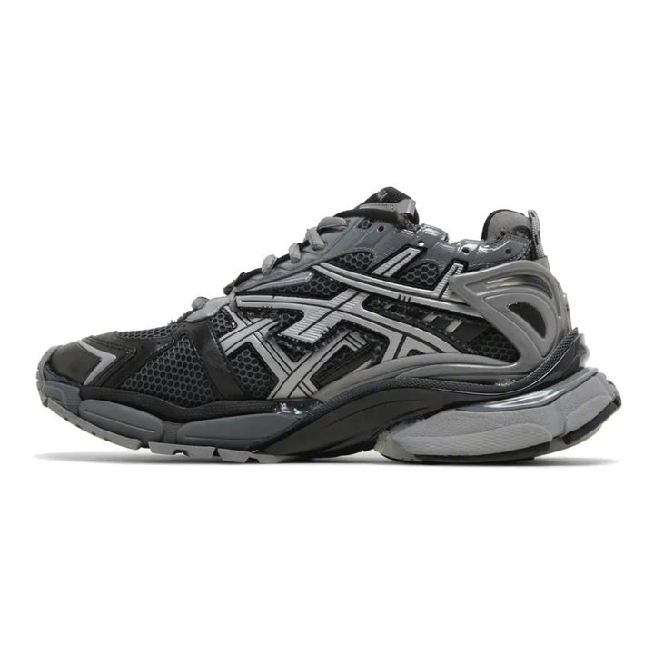 Balenciaga Runner Sneaker Dunkelgrau Schwarz: Stylisch, Mesh-Nylon, Abgenutzter Look