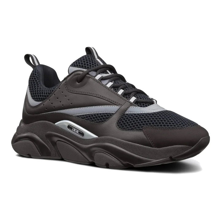 Dior B22 Schwarze Kalbsleder-Sneaker: Luxuriöse Retro-Laufschuhe mit Mesh-Design