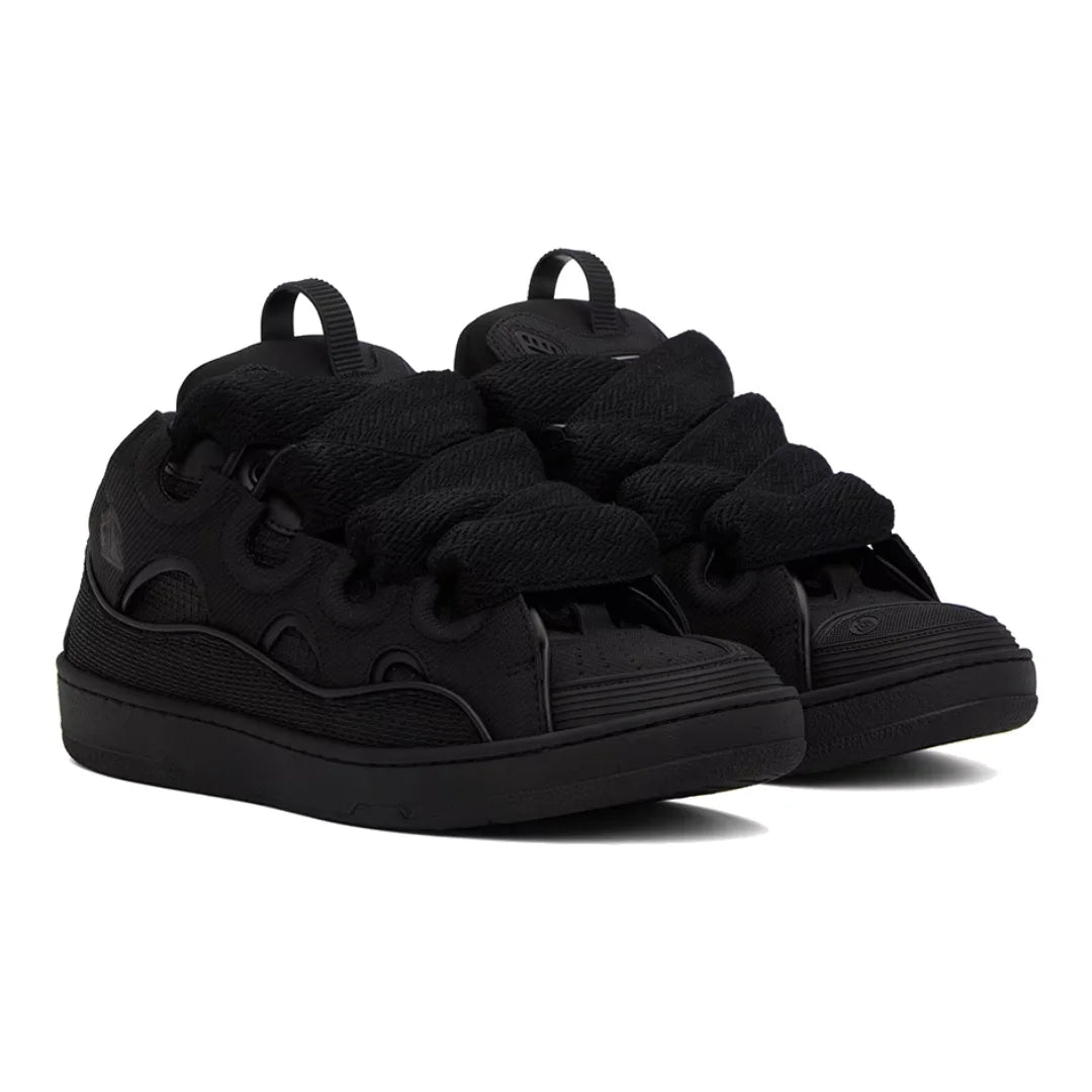 Lanvin Curb Low-Top Sneaker: Schwarzes Kalbsleder Wildleder Mesh Luxus Design