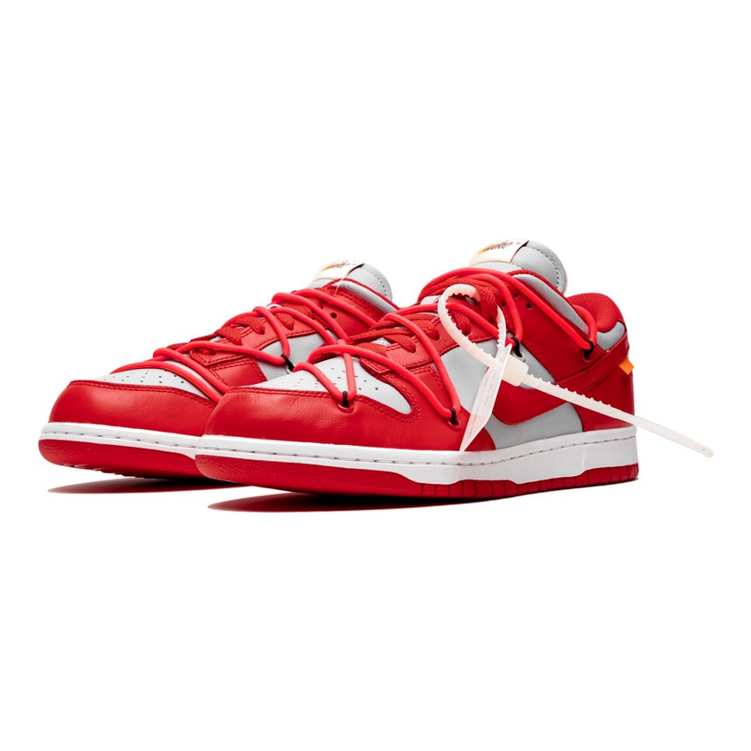 Exklusiver Nike Dunk Low Off-White University Red Sneaker Herrenschuh mit Doppel-Schnürsystem