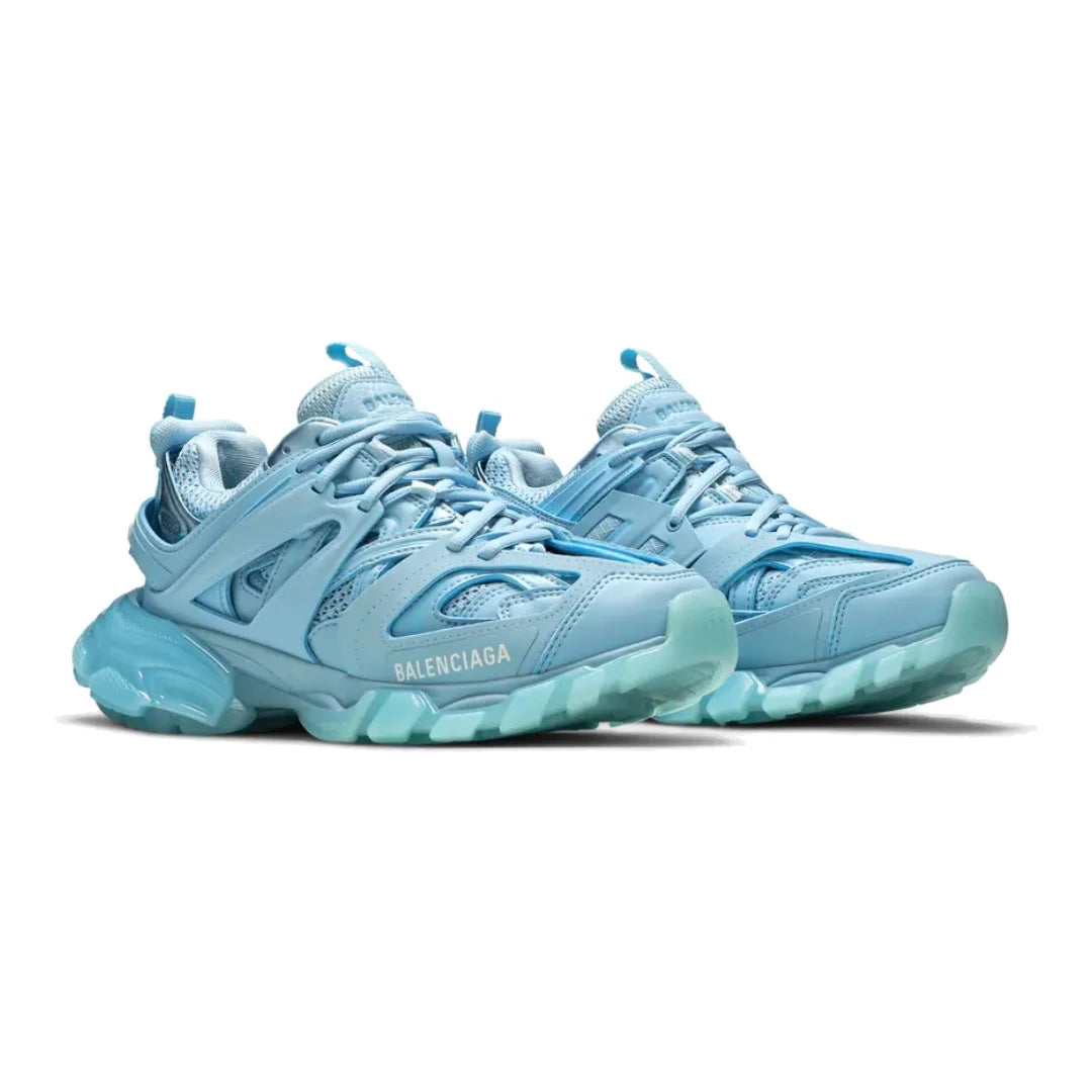 Balenciaga Track Hellblaue Lederfreie Sneaker mit Dynamischer Sohle und Faded-Look