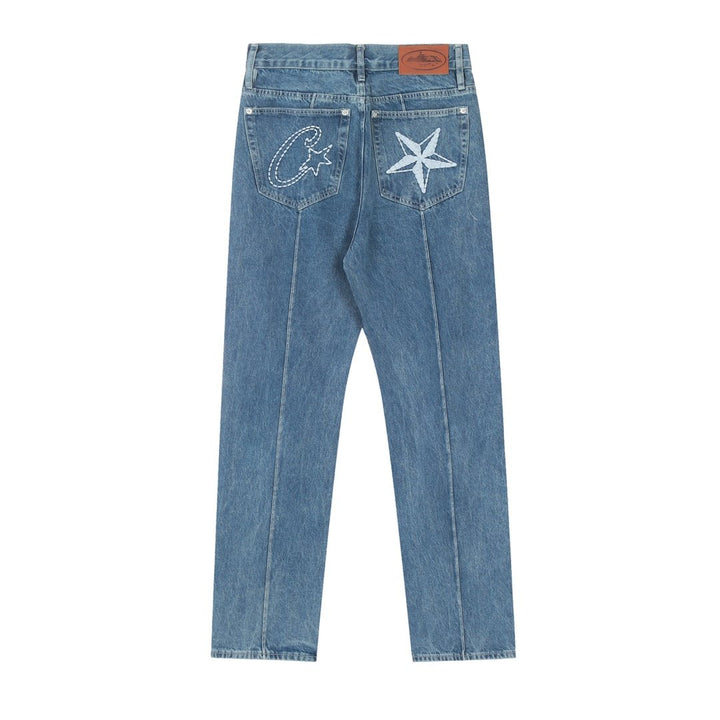 Corteiz Blaues Denim Set: Stylische Jacke & Jeans für Exklusiven Streetwear Look