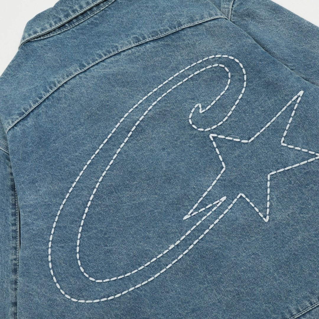 Corteiz Blaues Denim Set: Stylische Jacke & Jeans für Exklusiven Streetwear Look