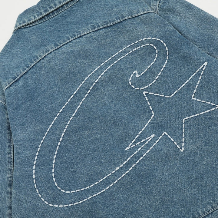Corteiz Blaues Denim Set: Stylische Jacke & Jeans für Exklusiven Streetwear Look