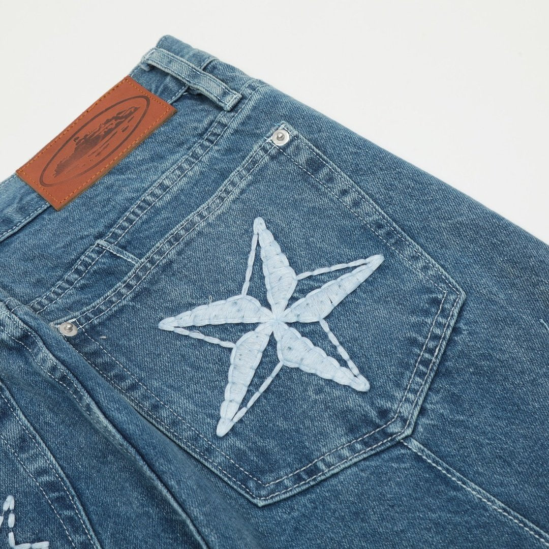 Corteiz Blaues Denim Set: Stylische Jacke & Jeans für Exklusiven Streetwear Look