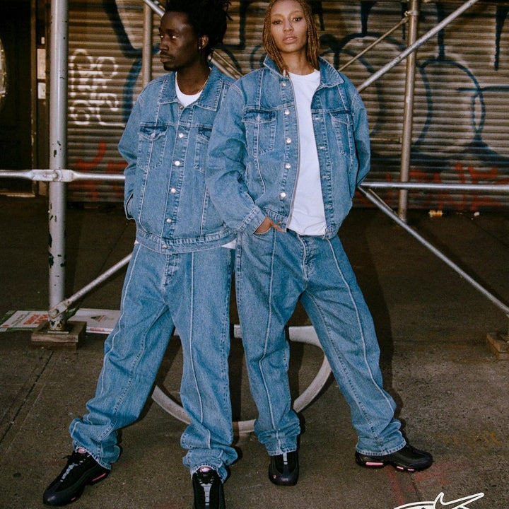 Corteiz Blaues Denim Set: Stylische Jacke & Jeans für Exklusiven Streetwear Look