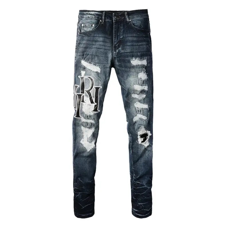 Exklusive Amiri Schwarze Logo Patch Slim Fit Jeans – Herren Designer Stretch Denim