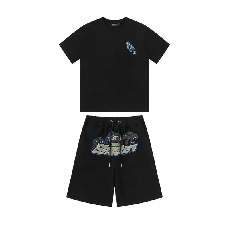 Trapstar London Shooters Schwarzes Kurzset: Premium Urban Streetwear Zweiteiliges Outfit