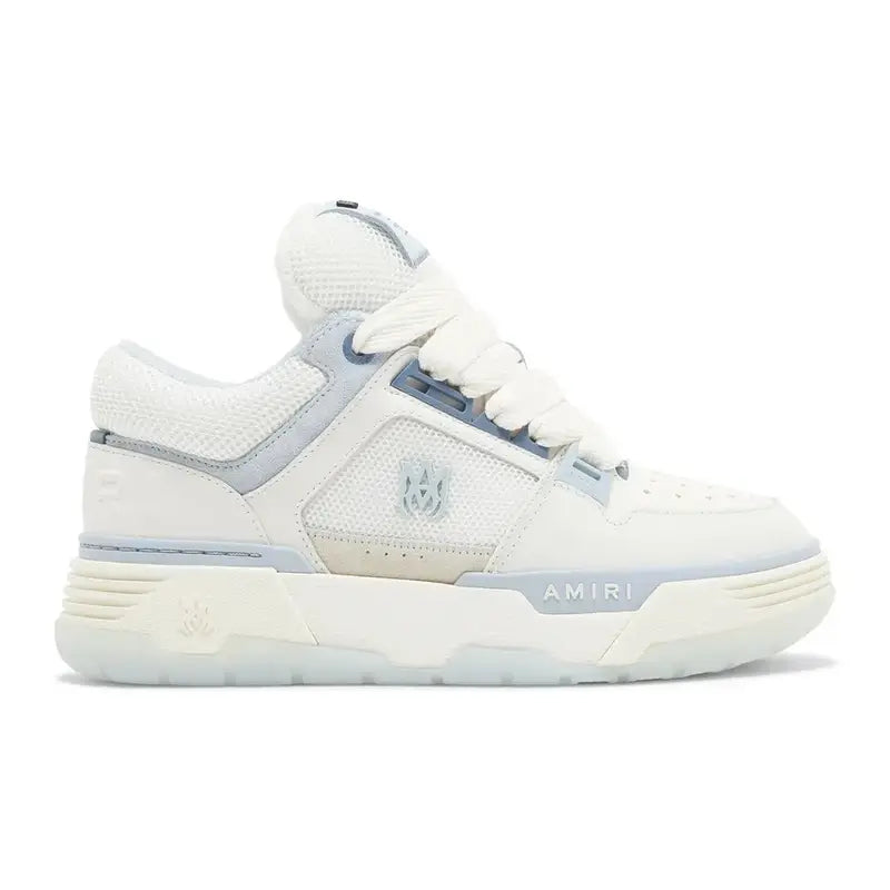 Amiri MA-1 Weiß Blau Varsity Sneaker: Leder, Chenille, Klobige Sohle