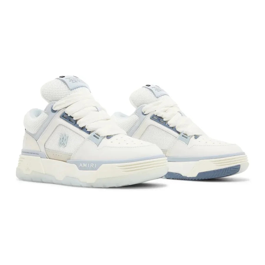 Amiri MA-1 Weiß Blau Varsity Sneaker: Leder, Chenille, Klobige Sohle