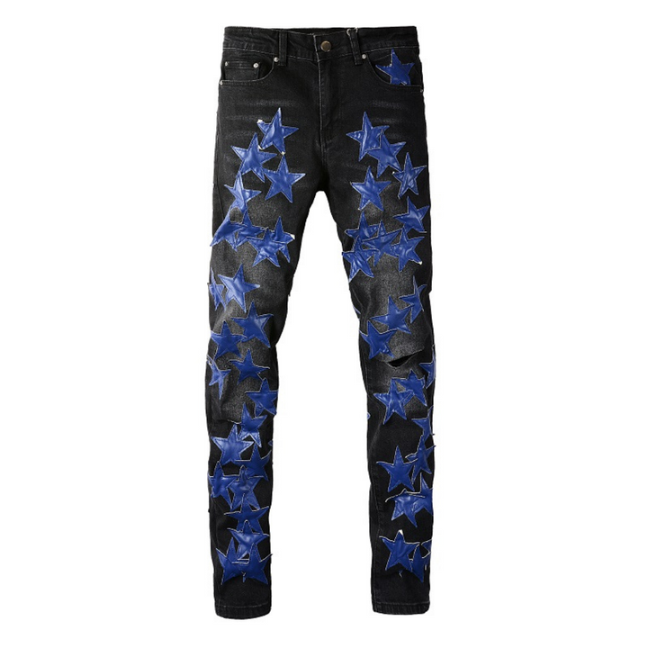 Amiri Marineblaue Sternen-Patch Jeans: Designer Denim mit Stretch Slim Fit