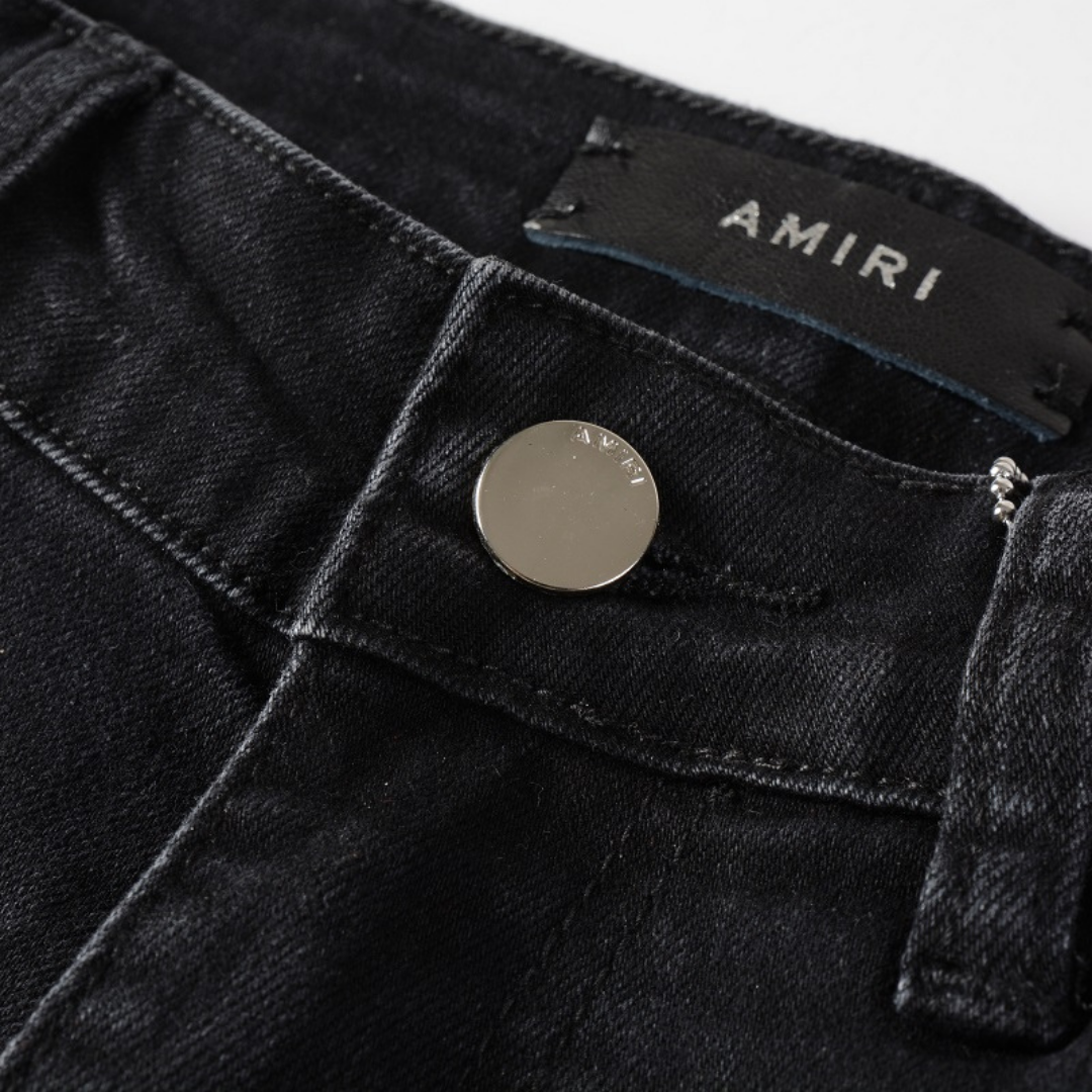 Amiri Marineblaue Sternen-Patch Jeans: Designer Denim mit Stretch Slim Fit