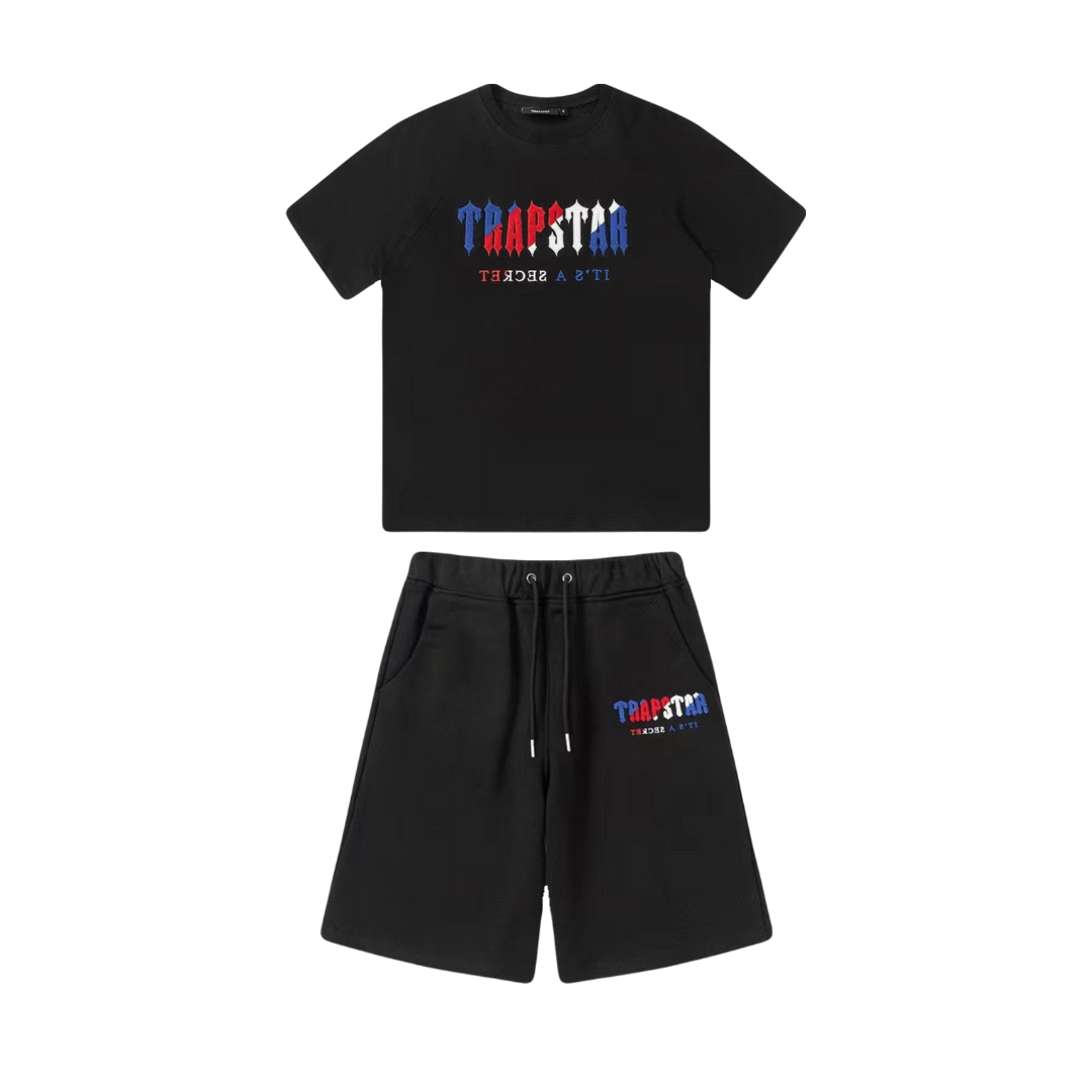 Trapstar Decoded Kurzes Set Schwarz-Rot Bequeme Chenille Streetwear