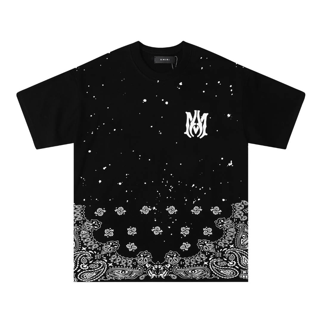 Amiri Luxus Bandana Bleichmittel Spritzer T-Shirt Streetwear Baumwolle Designer Herren