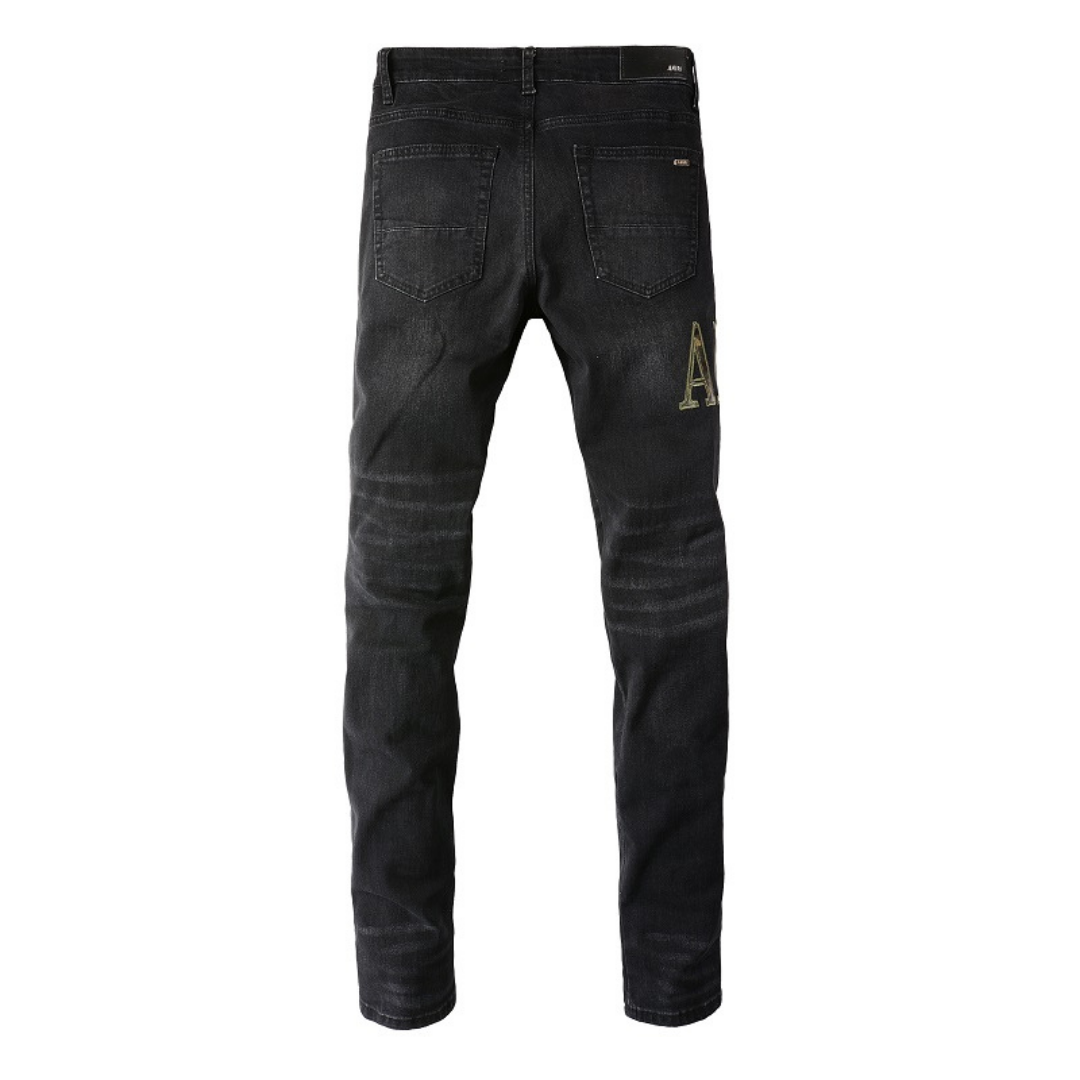 Amiri Luxus Denim Jeans: Auffällige Patches, Risse, Slim Fit Designer Stil