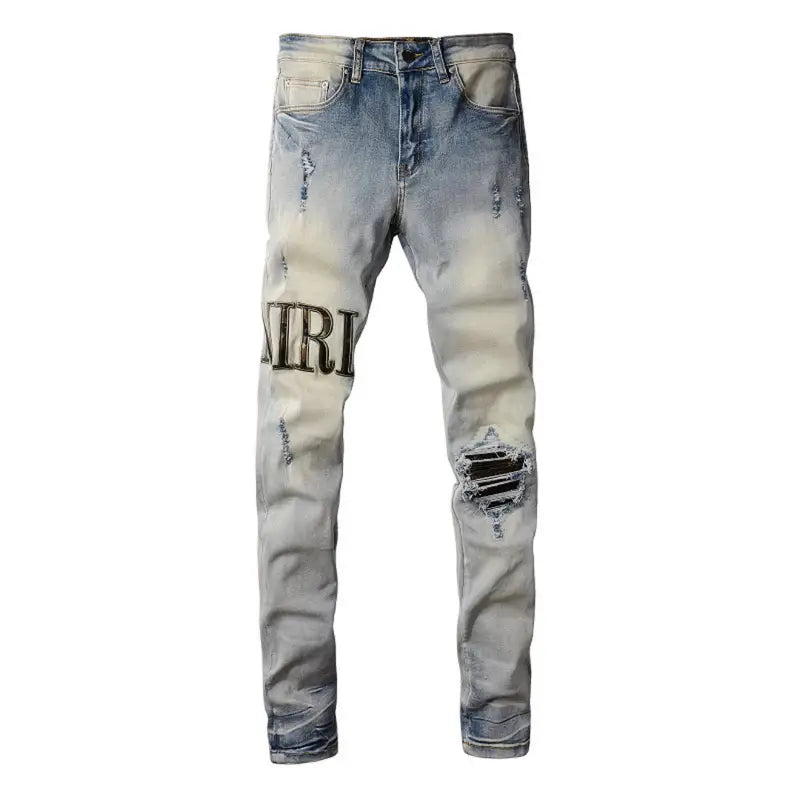 Amiri Camo Logo Jeans: Stylische Designer Stretch Denim Hose mit Tarnmuster
