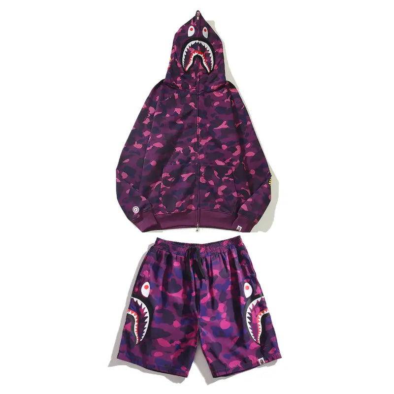BAPE Hai Camo Streetwear Set: Bequemer Hoodie, Shorts oder Jacke, Exklusiver Look