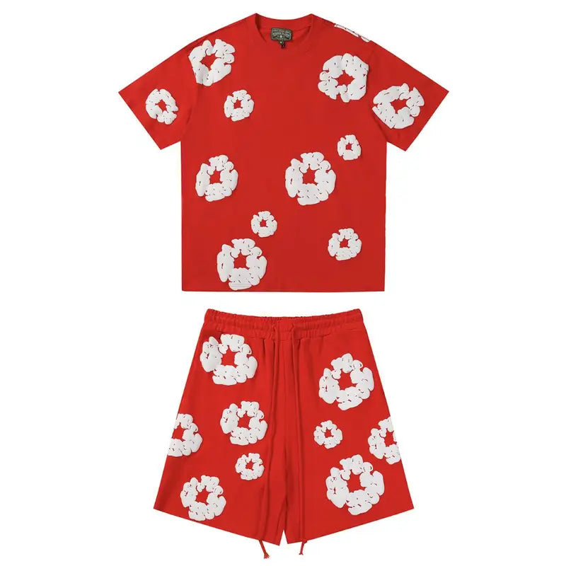 Denim Tears Rotes Baumwoll Shorts Set: Bequem, Stylisch, Unisex Freizeit Outfit