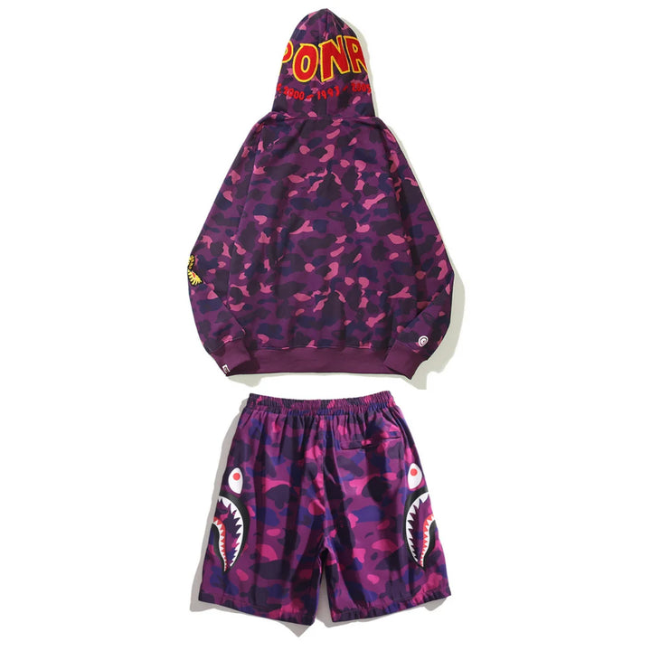 BAPE Hai Camo Streetwear Set: Bequemer Hoodie, Shorts oder Jacke, Exklusiver Look