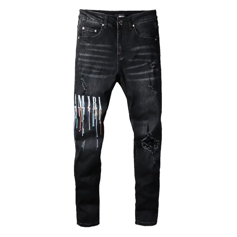 Amiri Paint Drip Distressed Slim Fit Jeans Herren Luxus Designer Schwarz