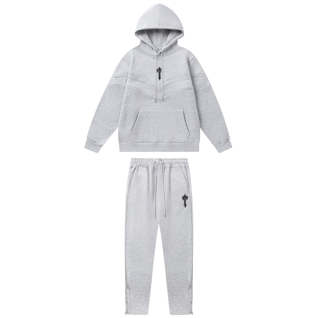 Trapstar Decoded V-Streifen Grau Trainingsanzug Set Hoodie Hose Streetwear Bequem
