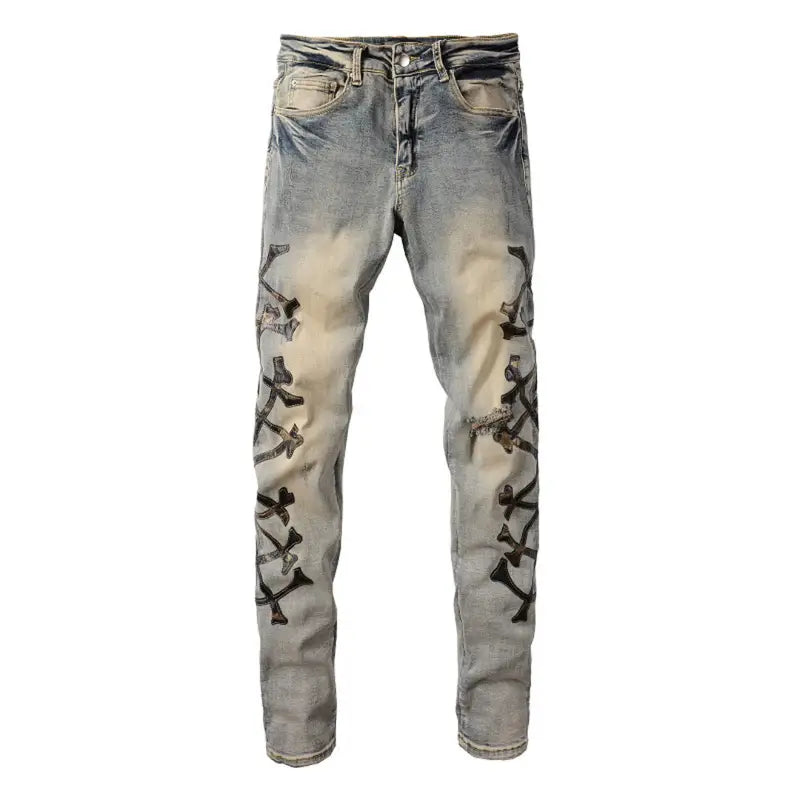 Amiri Schwarze Bones Blaue Jeans – Stylische Denim mit Knochen-Design